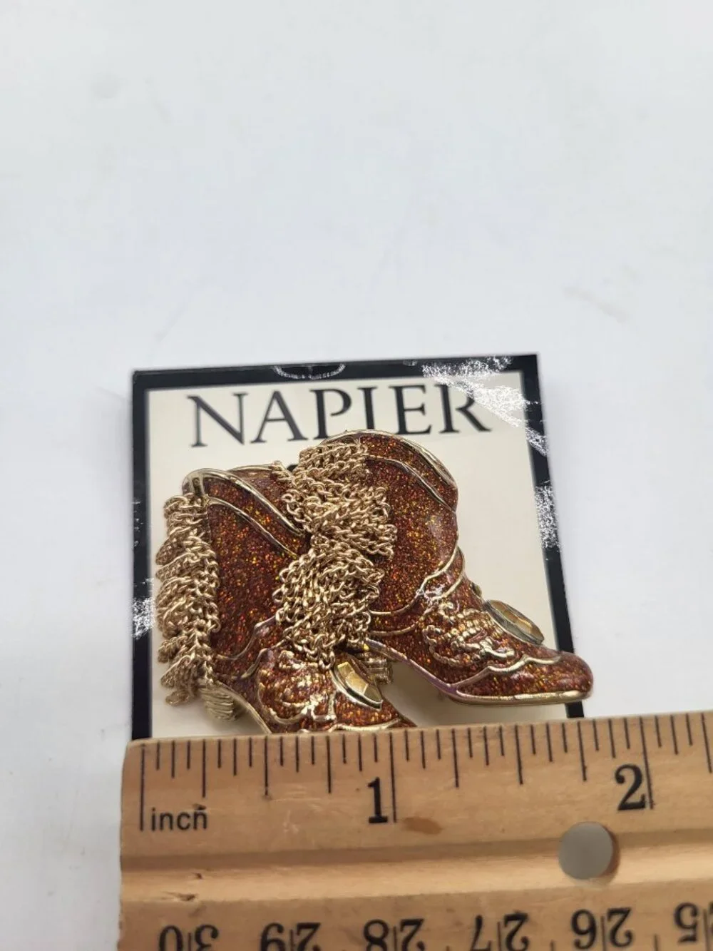 Napier Cowboy Western Boots Enamel Gold Tone Brooch Pin Tassel Country Rodeo - Picture 4 of 5